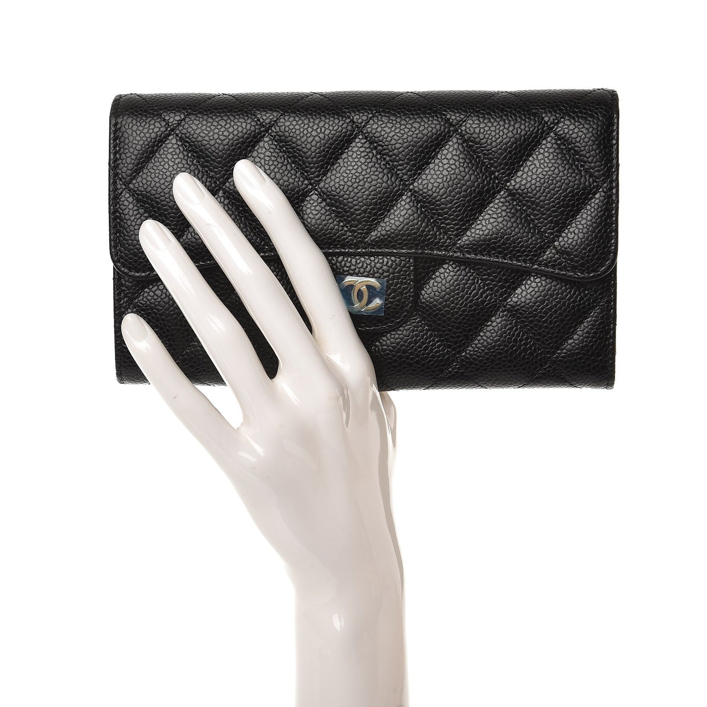 Caviar Quilted Large Flap Wallet Black