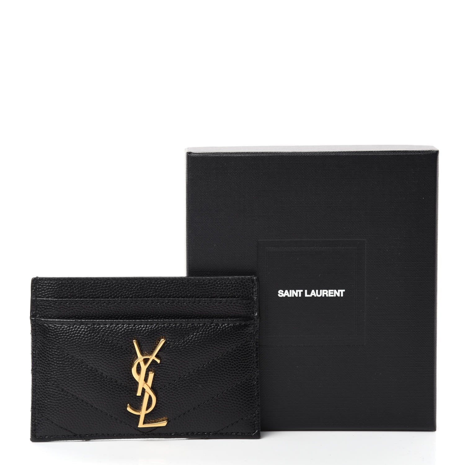 Saint Laurent Grain De Poudre Matelasse Chevron Monogram Credit Card Case Black 10 of 10