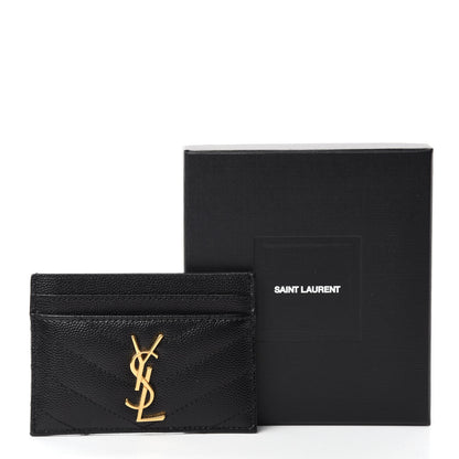 Saint Laurent Grain De Poudre Matelasse Chevron Monogram Credit Card Case Black 10 of 10
