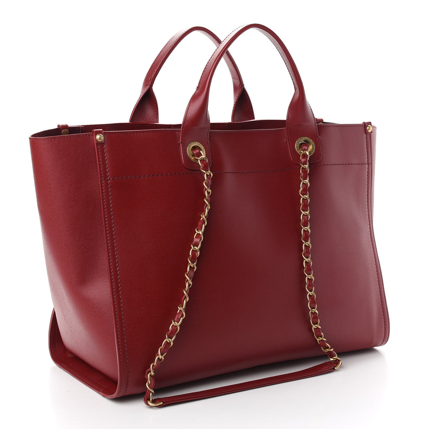 Caviar Medium Studded Deauville Tote Red