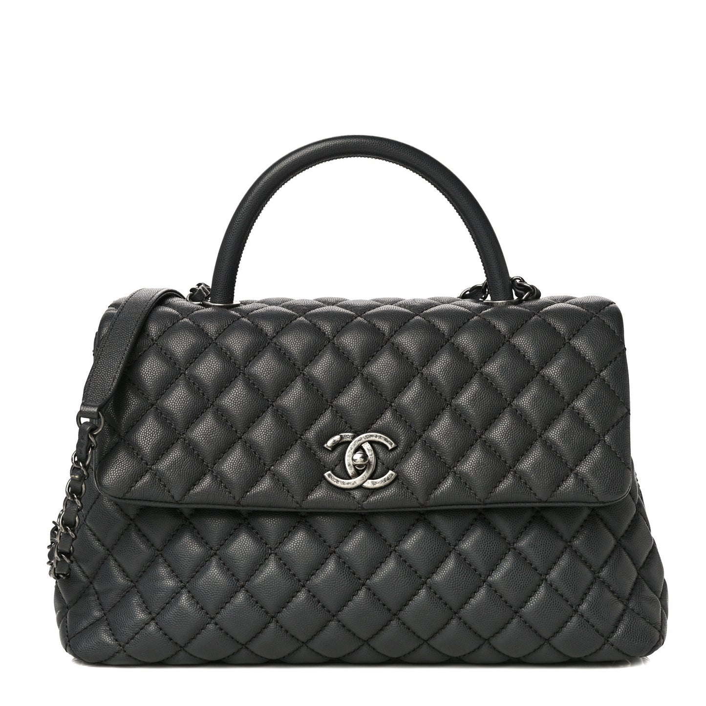 Caviar Quilted Medium Coco Handle Flap Dark Grey