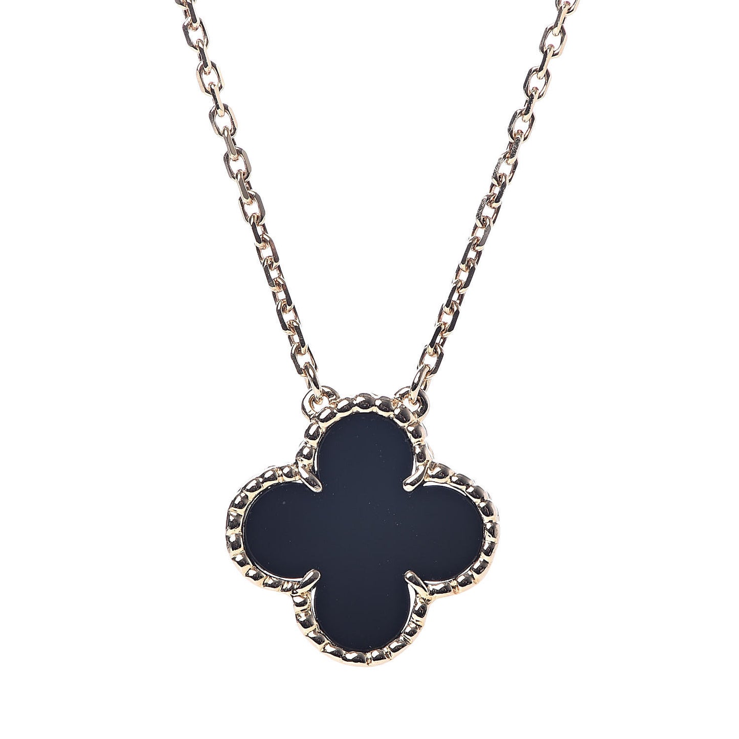 18K Yellow Gold Black Onyx Vintage Alhambra Pendant Necklace