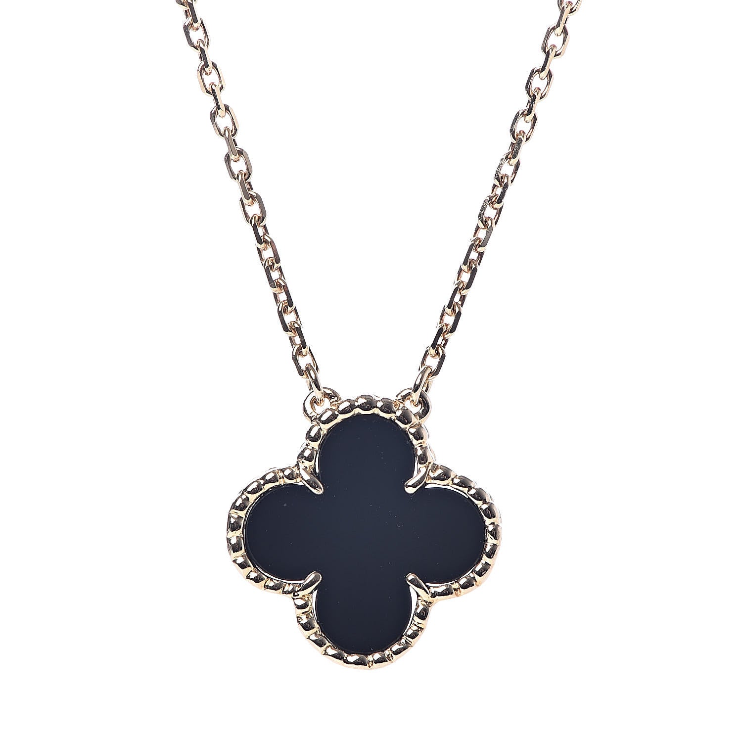 Van Cleef & Arpels 18K Yellow Gold Black Onyx Vintage Alhambra Pendant Necklace 4 of 7
