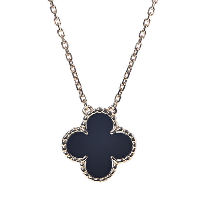 Van Cleef & Arpels 18K Yellow Gold Black Onyx Vintage Alhambra Pendant Necklace 4 of 7