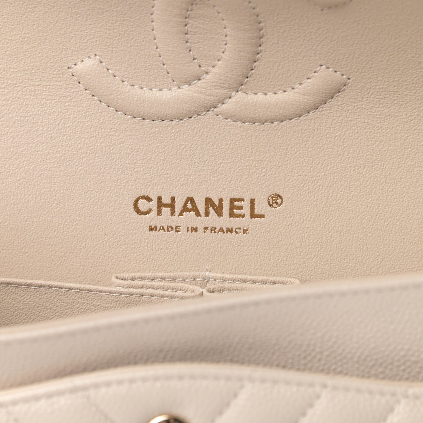 Caviar Chevron Quilted Medium Double Flap Beige