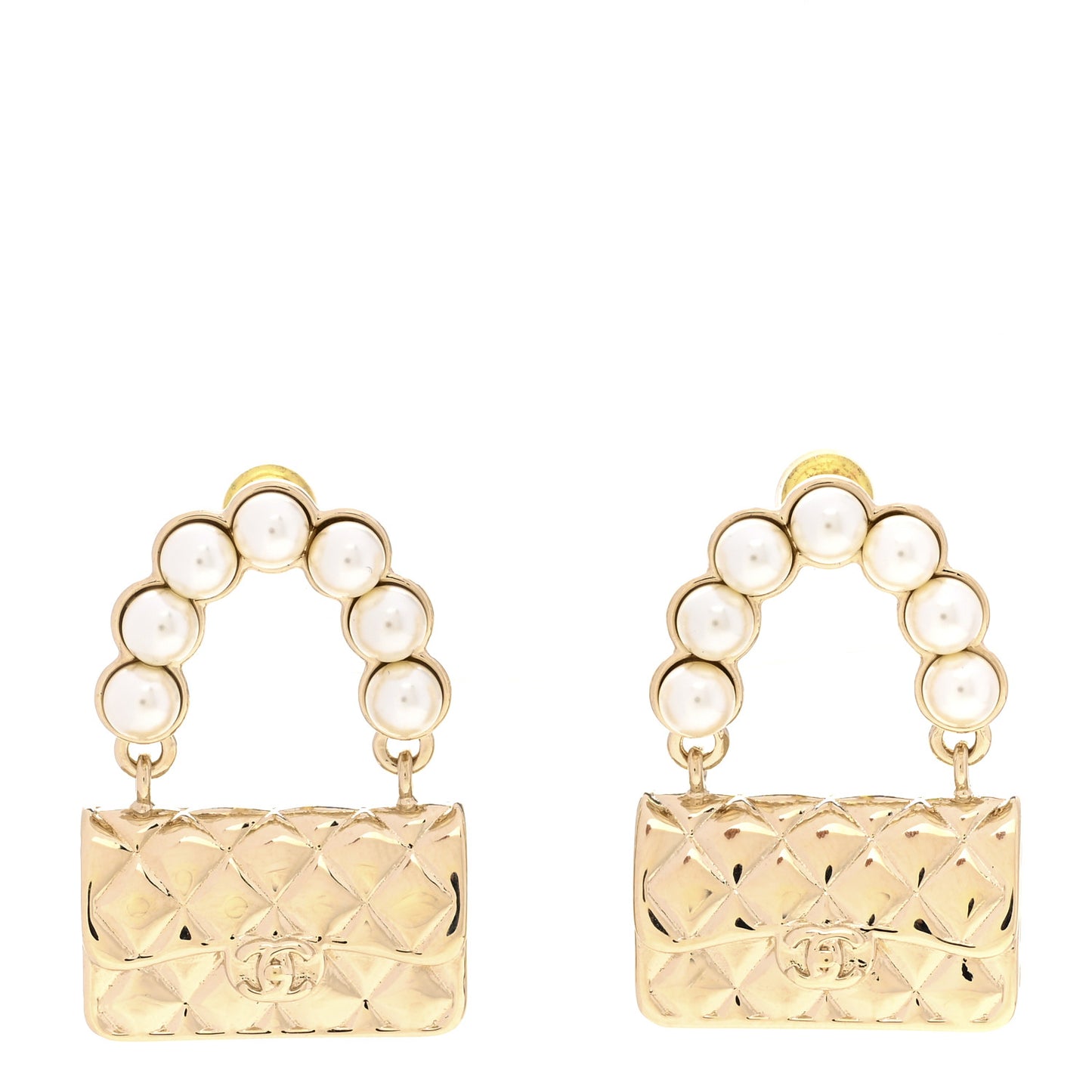 Pearl Quilted CC Flap Bag Earrings Gold
