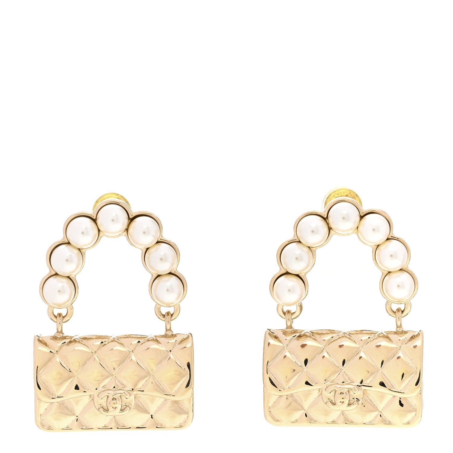 Chanel Pearl Quilted CC Flap Bag Earrings Gold 1 of 5