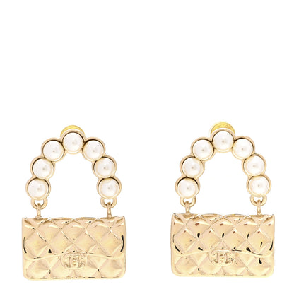 Chanel Pearl Quilted CC Flap Bag Earrings Gold 1 of 5