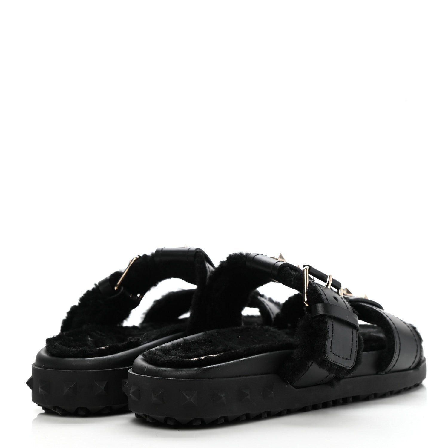Valentino Garavani Shearling Rockstud Slide Sandals 38 Black 4 of 8