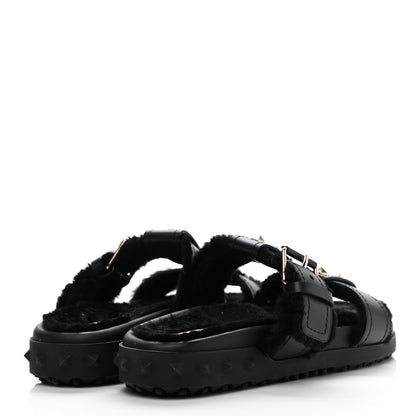 Valentino Garavani Shearling Rockstud Slide Sandals 38 Black 4 of 8