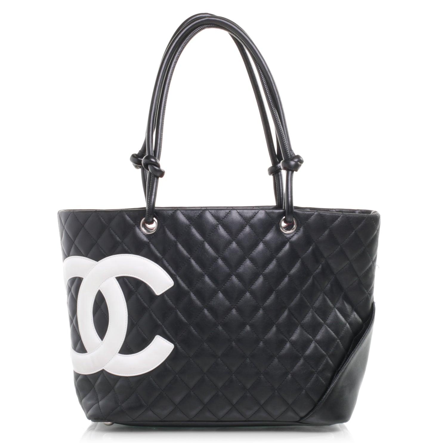 Calfskin Quilted Large Cambon Tote Black White