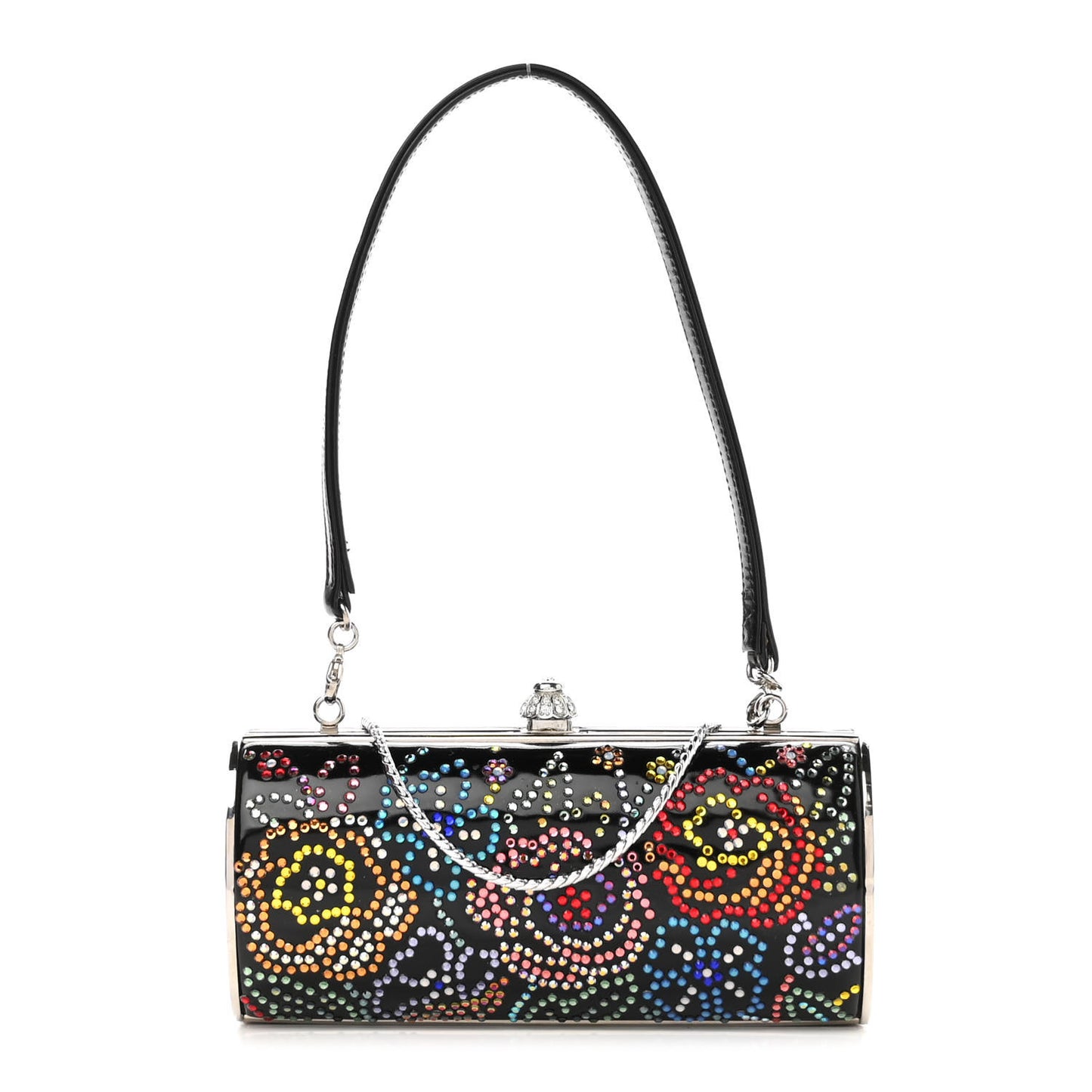 Patent Crystal Floral Clutch Black Multicolor