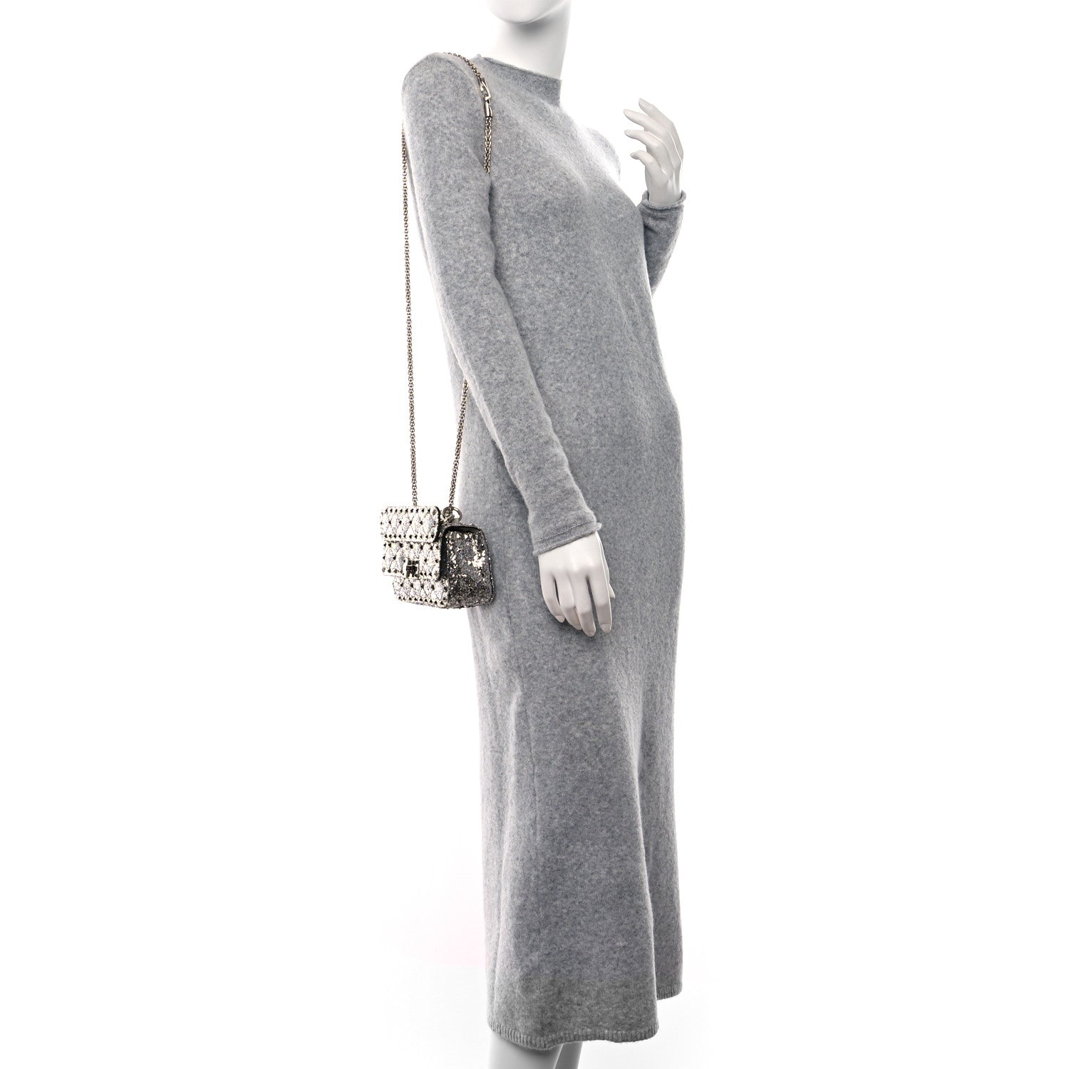 Valentino Garavani Glitter Mini Rockstud Spike Shoulder Bag Silver 3 of 11