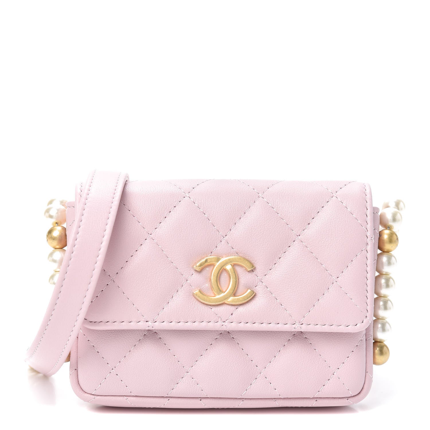 Chanel Calfskin Quilted About Pearls Card Holder Flap With Chain Light Pink 1 of 9