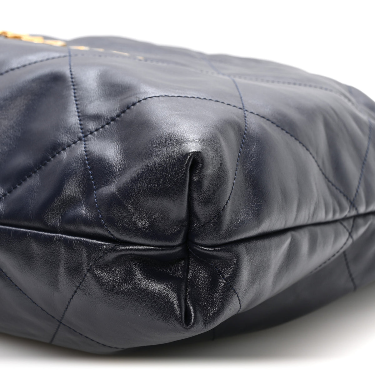 Shiny Calfskin Quilted Chanel 22 Navy Blue