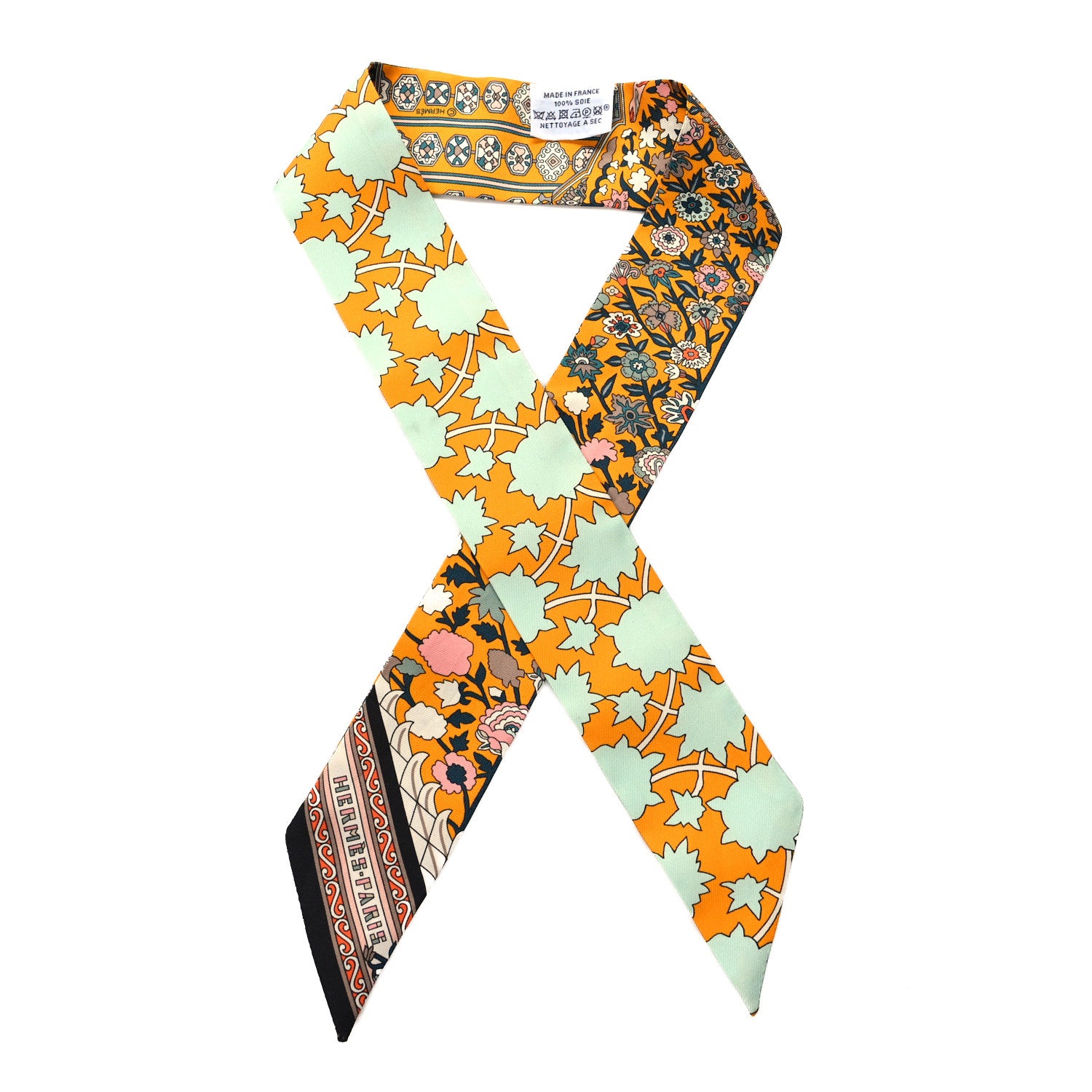 Hermes Silk Tapis Persans Twilly Jaune Aqua Rose Poudre 1 of 5