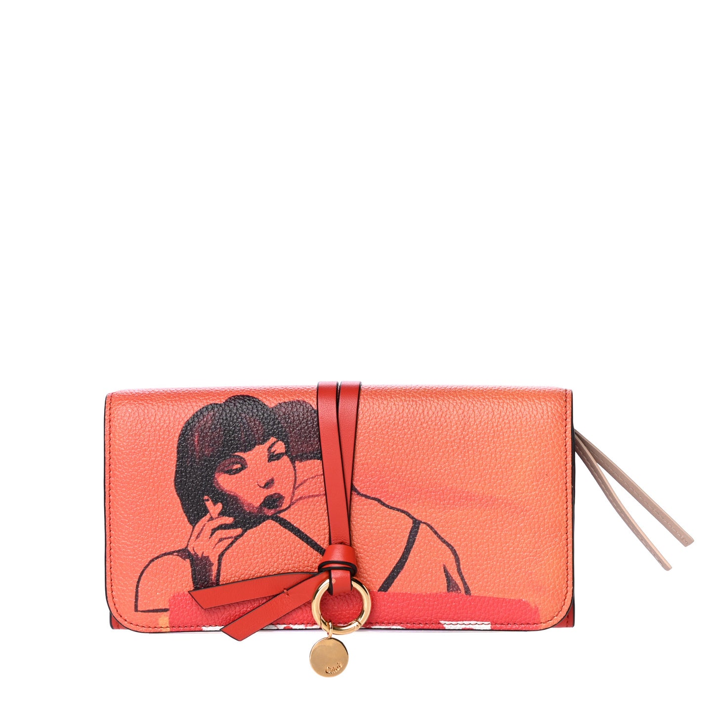 Calfskin Alphabet Long Wallet Orange Multicolor