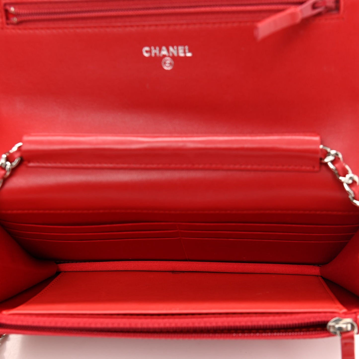 Lambskin Camellia Embossed Wallet On Chain WOC Red