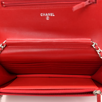 Chanel Lambskin Camellia Embossed Wallet On Chain WOC Red 5 of 17