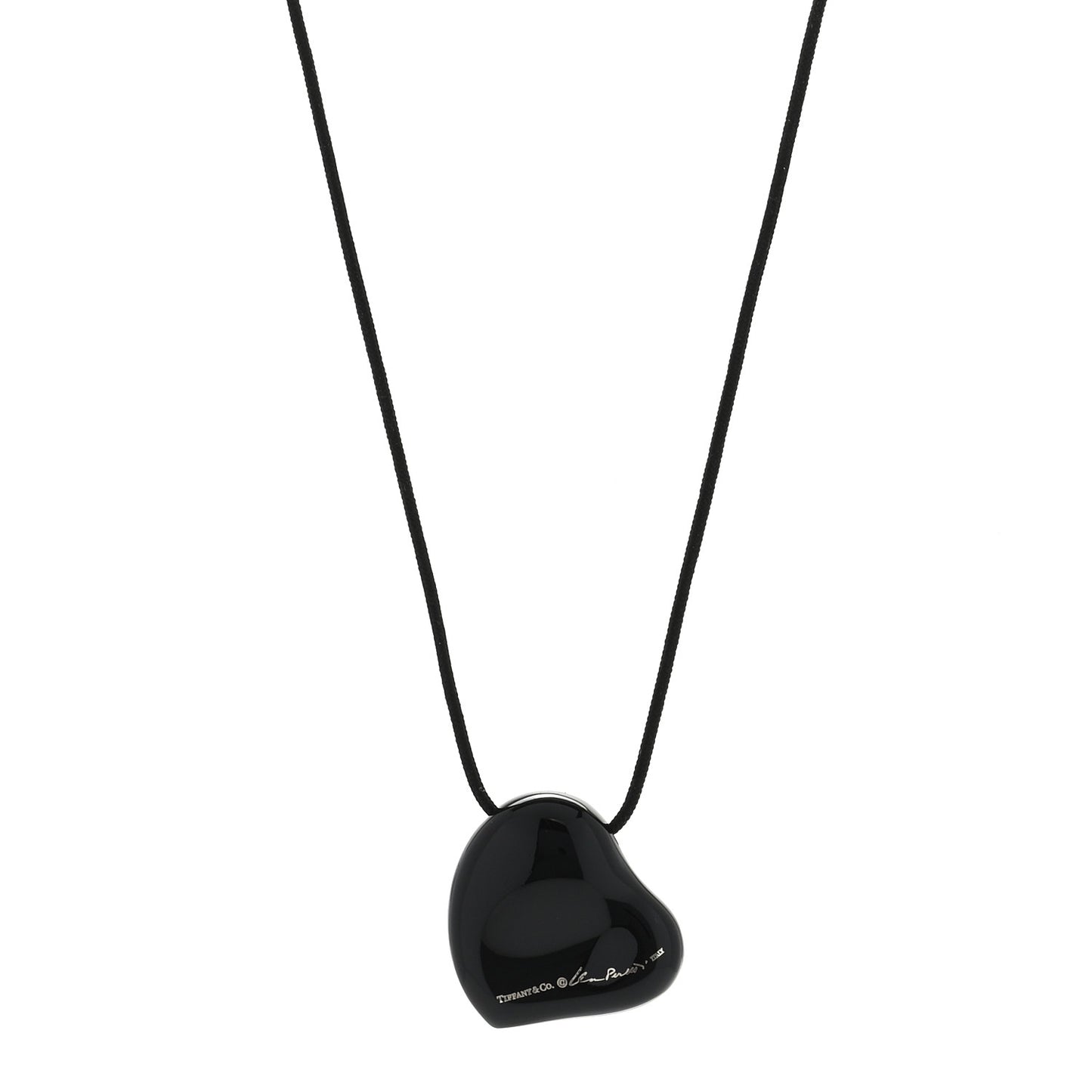 Ruthenium 26mm Elsa Peretti Full Heart Pendant Cord Necklace Black