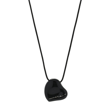 Tiffany Ruthenium 26mm Elsa Peretti Full Heart Pendant Cord Necklace Black 1 of 3