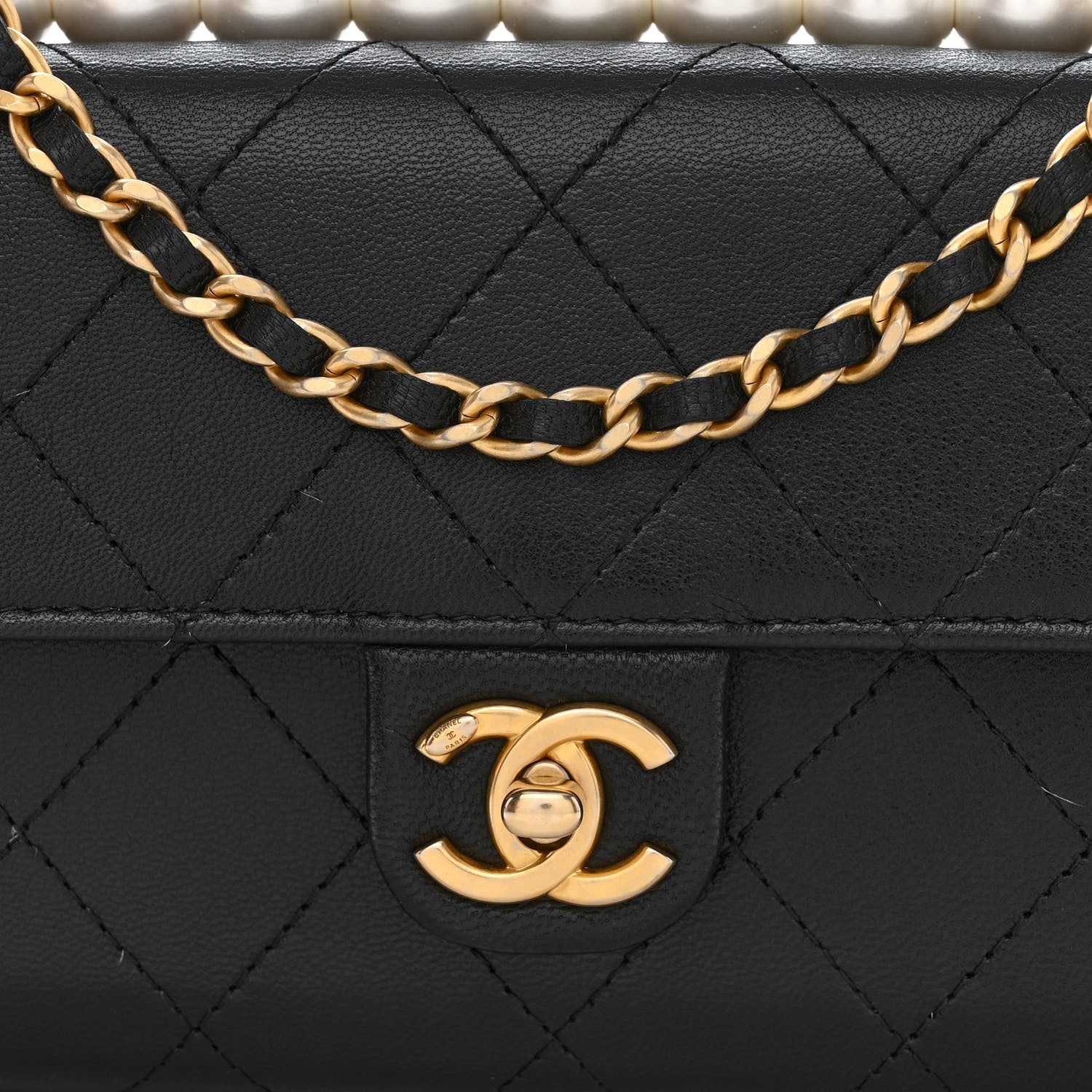Chanel Goatskin Quilted Chic Pearls Clutch With Chain Black 9 of 12