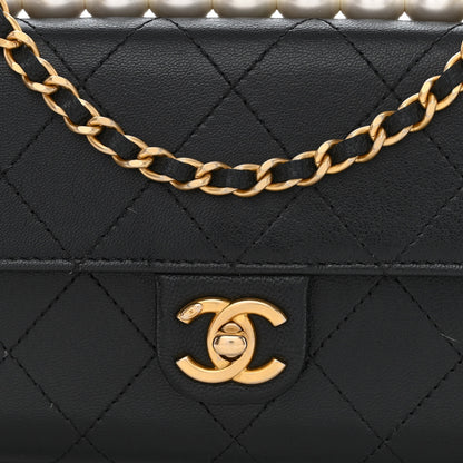 Chanel Goatskin Quilted Chic Pearls Clutch With Chain Black 9 of 12
