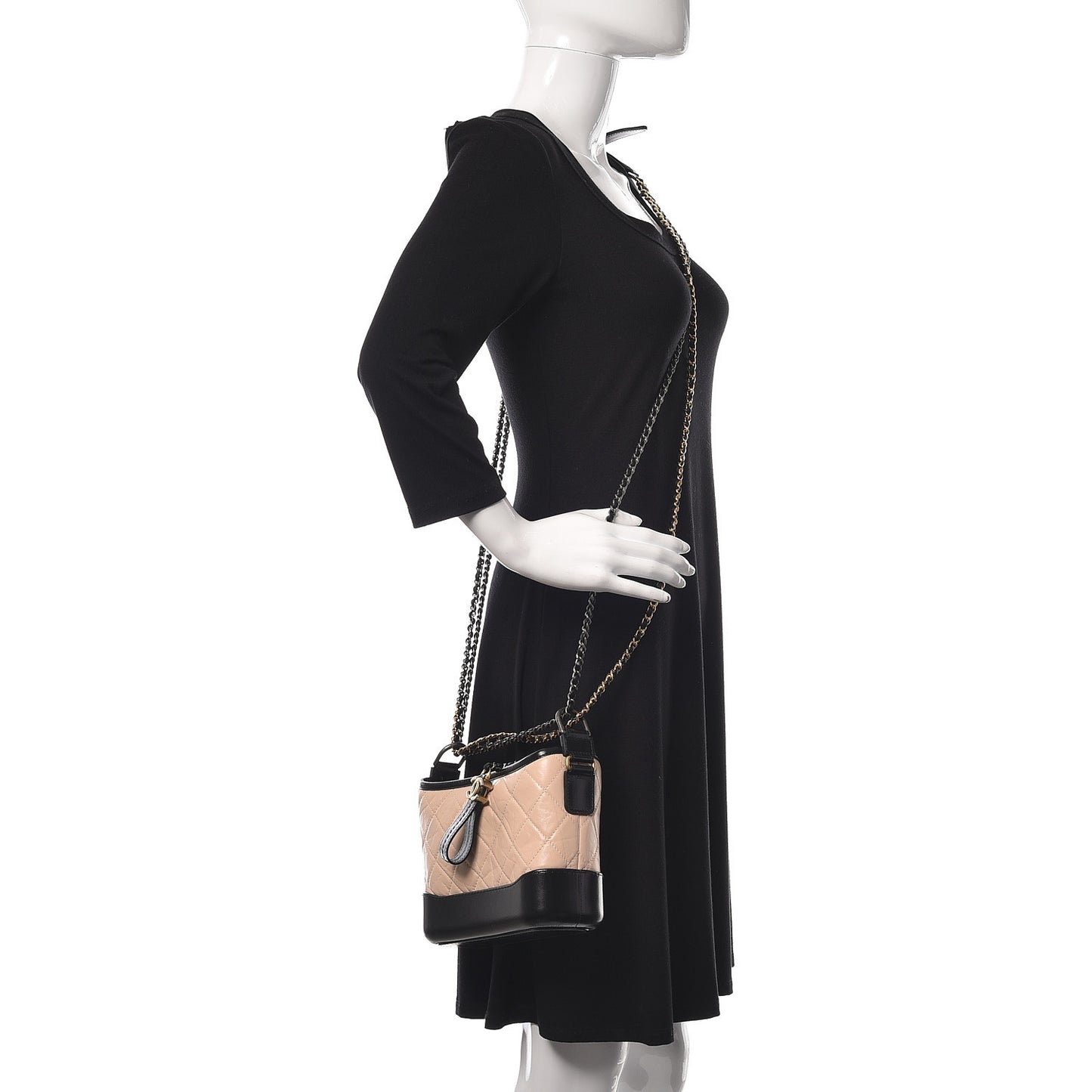 Aged Calfskin Quilted Small Gabrielle Hobo Beige Black