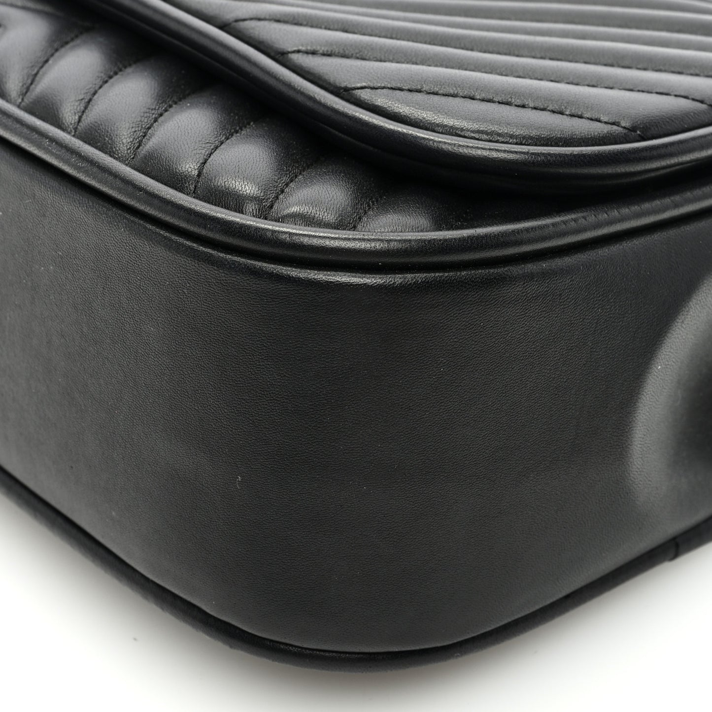 Lambskin Reverse Chevron Quilted Round Top Handle Flap Black