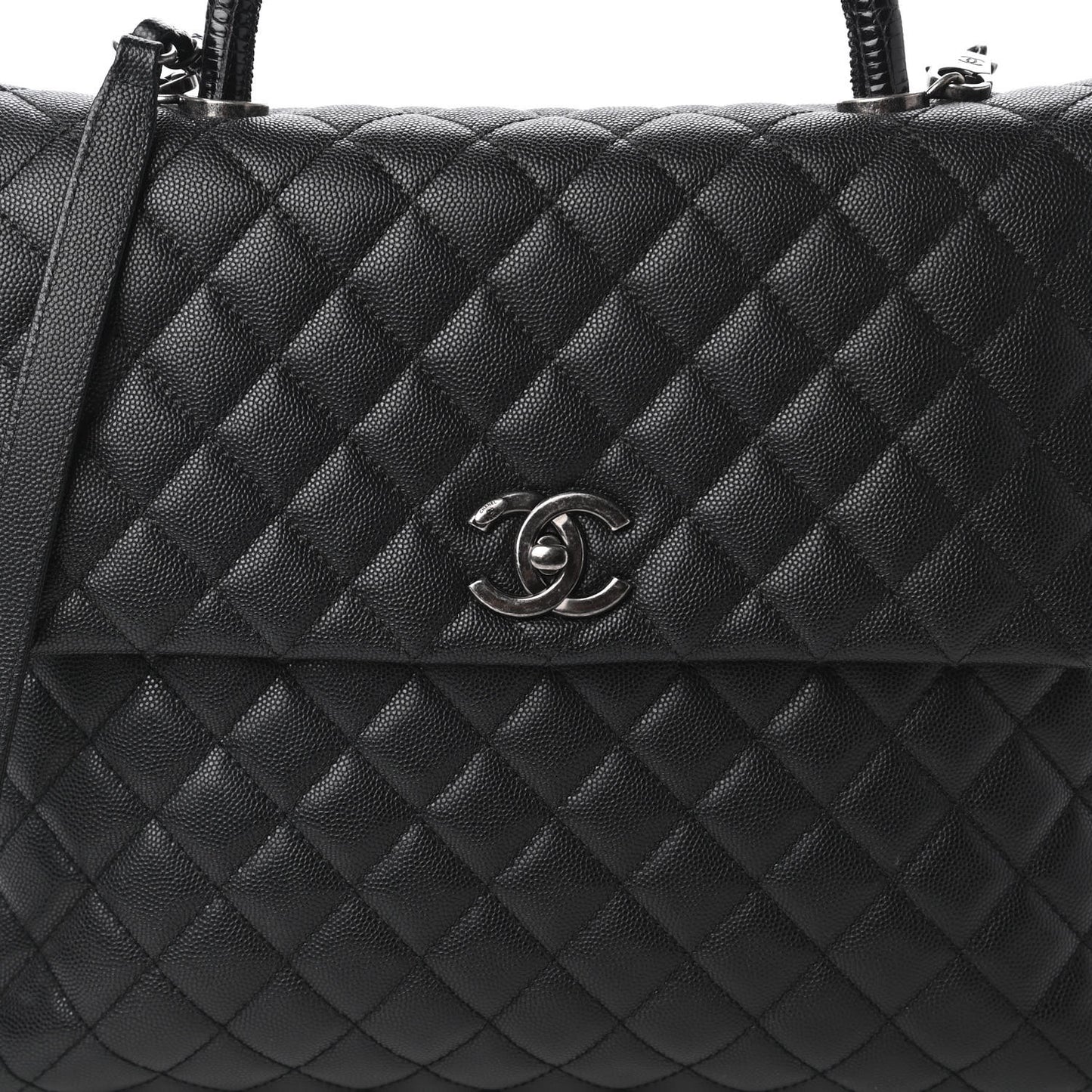Caviar Lizard Quilted Large Coco Handle Flap Black