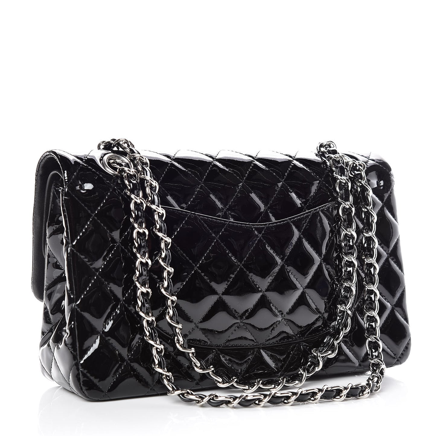 Patent Quilted Medium Double Flap Black