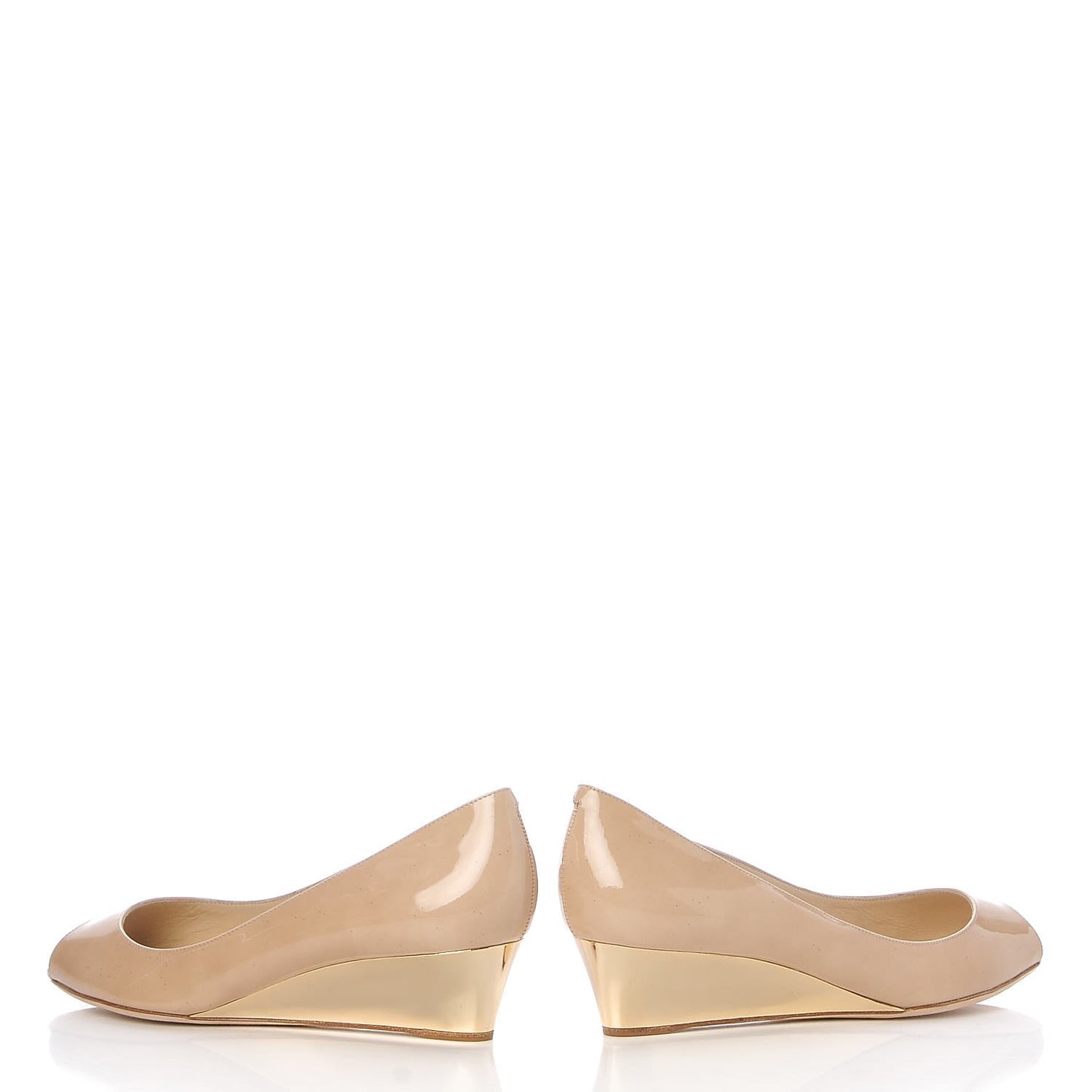 Patent Bergen Peep Toe Low Wedge Pumps 38.5 Beige
