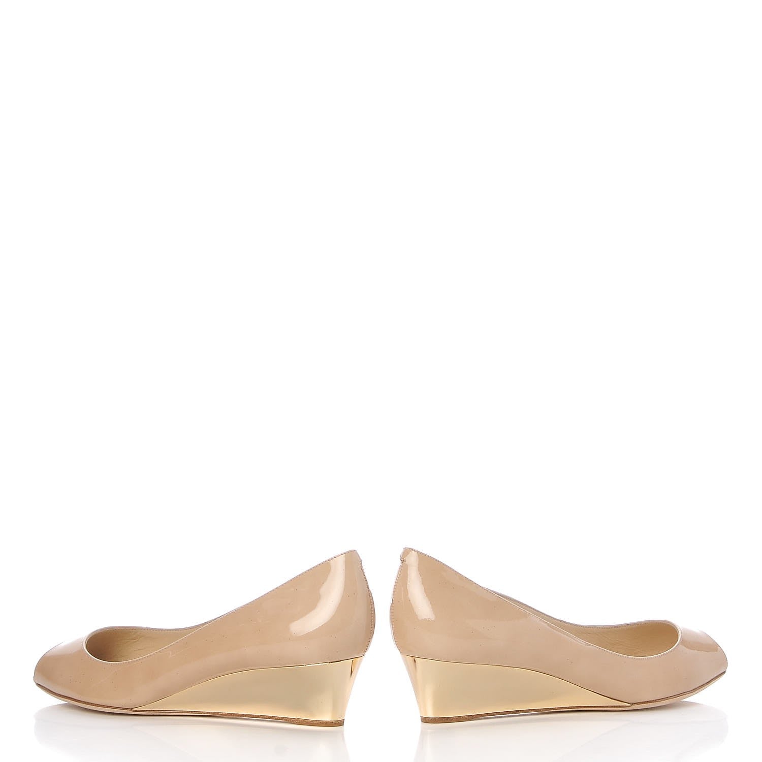 Jimmy Choo Patent Bergen Peep Toe Low Wedge Pumps 38.5 Beige 6 of 12