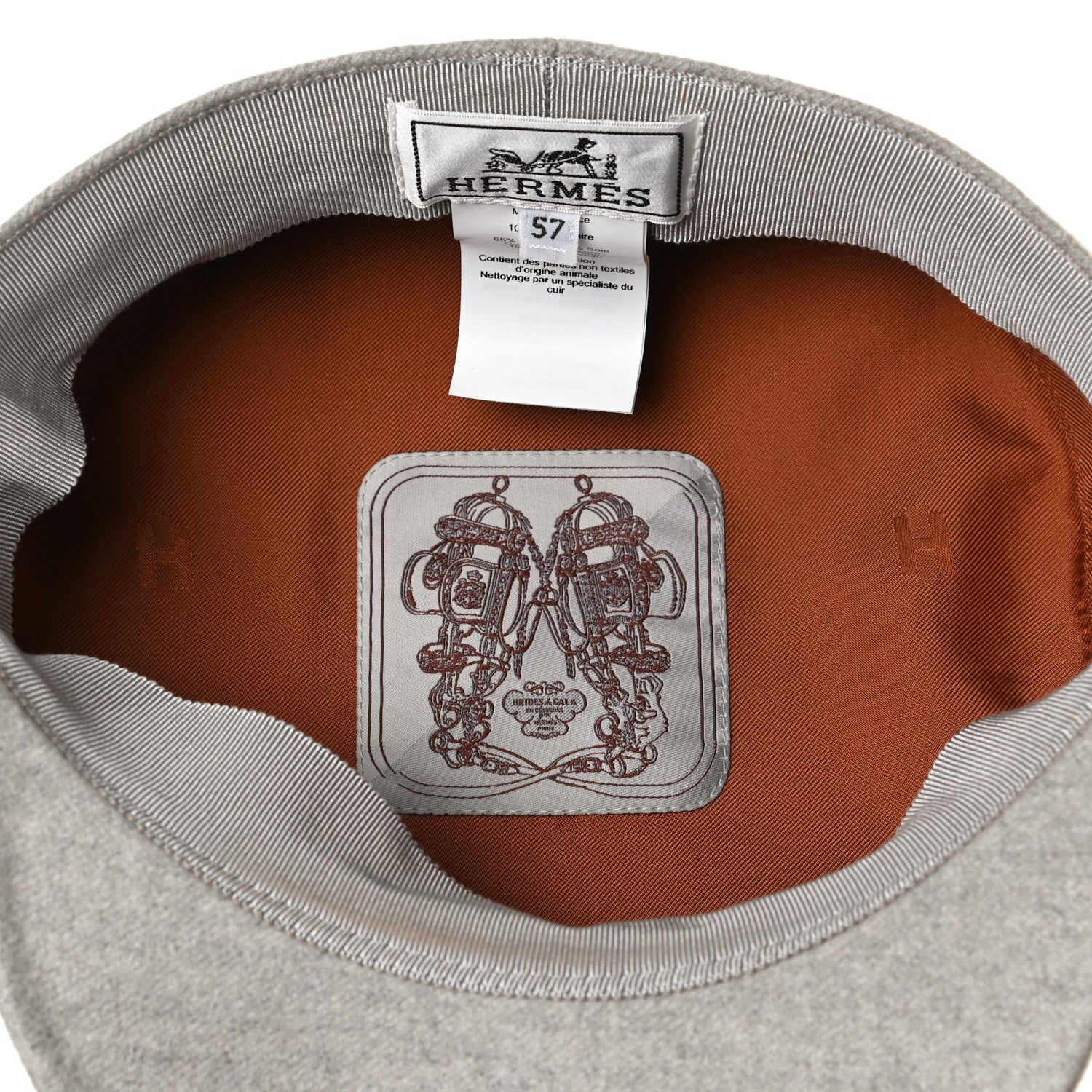 Hermes Cashmere Swift Braided Deauville Cap 57 Gris Flanelle Gold 6 of 9