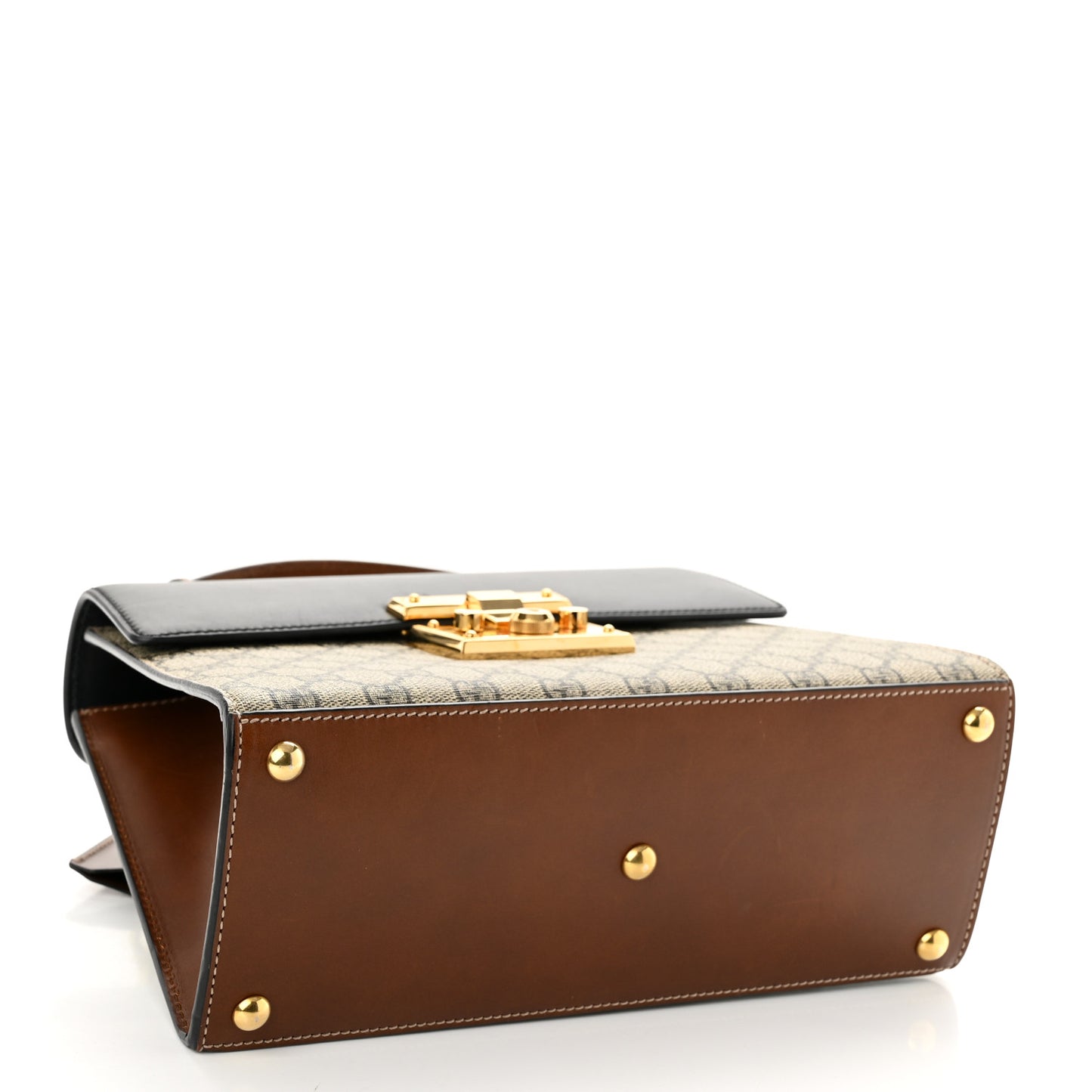 GG Supreme Monogram Calfskin Small Padlock Top Handle Bag Beige Black Cuir
