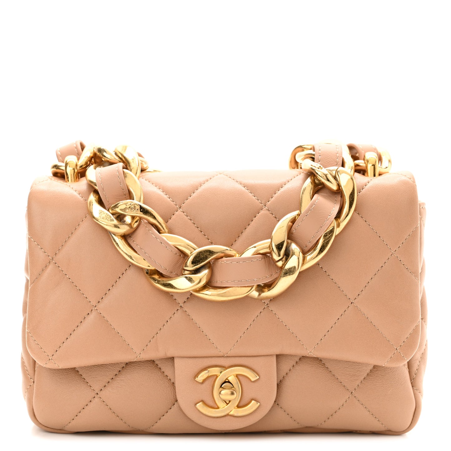 Lambskin Quilted Small CC Funky Town Flap Beige