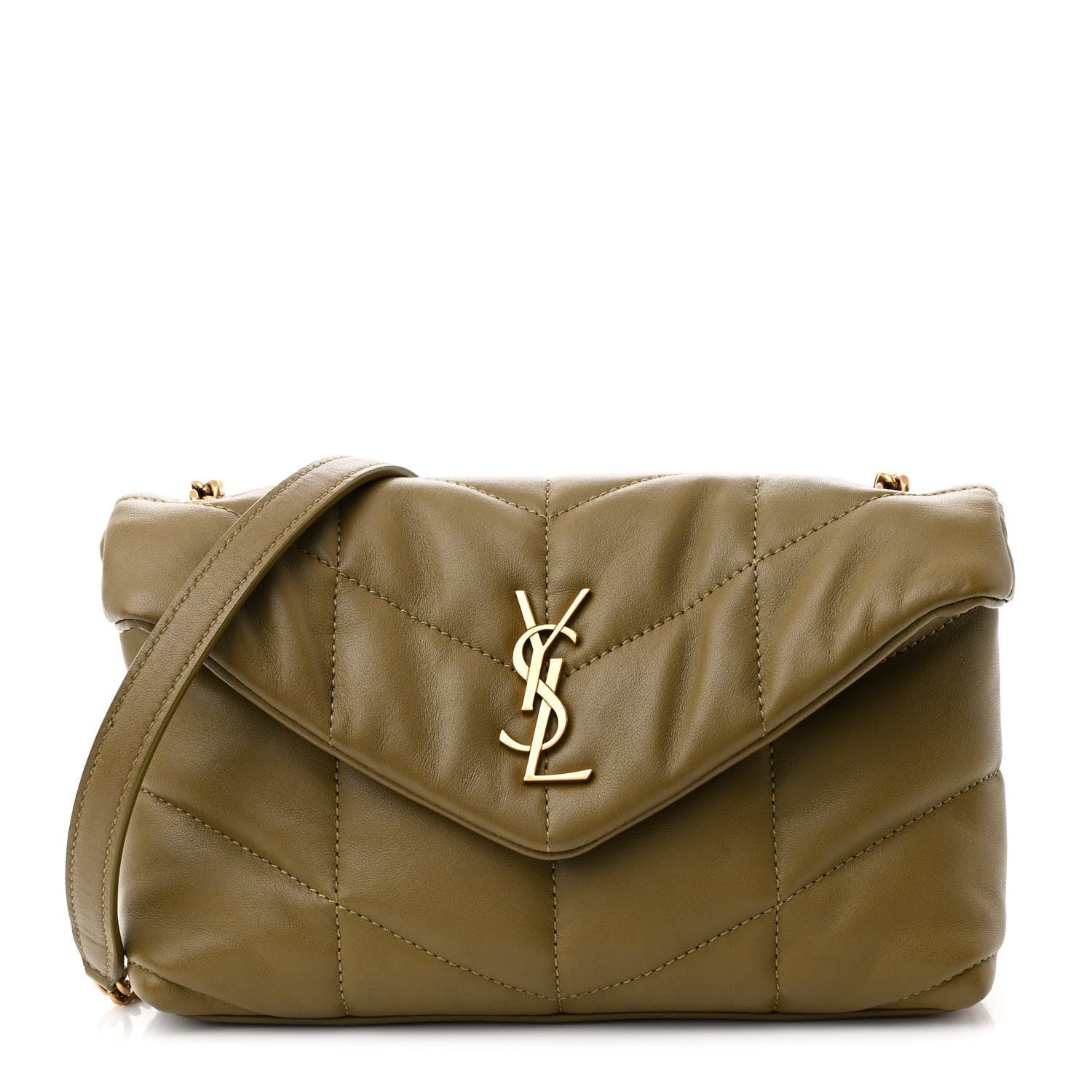 Saint Laurent Lambskin Quilted Toy Loulou Puffer Monogram Chain Satchel Hazel Green 1 of 11