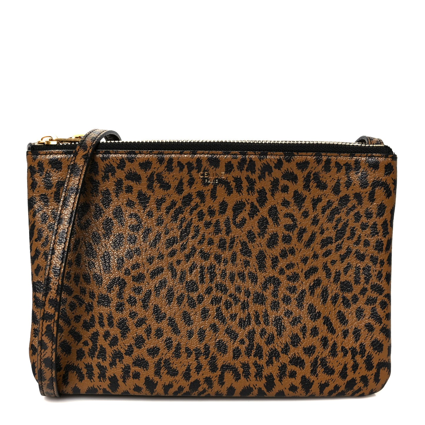 Goatskin Leopard Printed Small Trio Crossbody Bag Brown Black