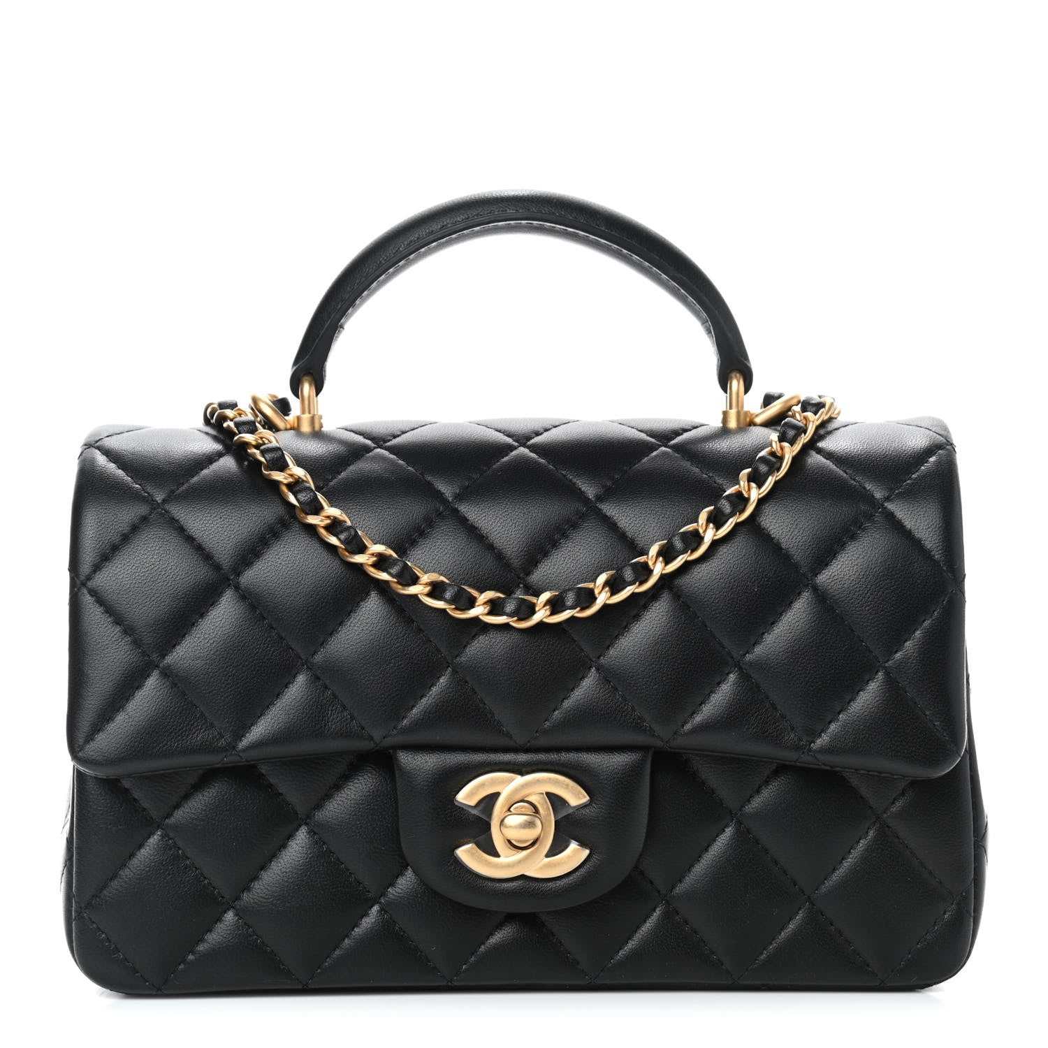 Chanel Lambskin Quilted Mini Top Handle Rectangular Flap Black 1 of 9