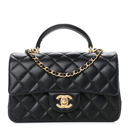 Chanel Lambskin Quilted Mini Top Handle Rectangular Flap Black 1 of 9
