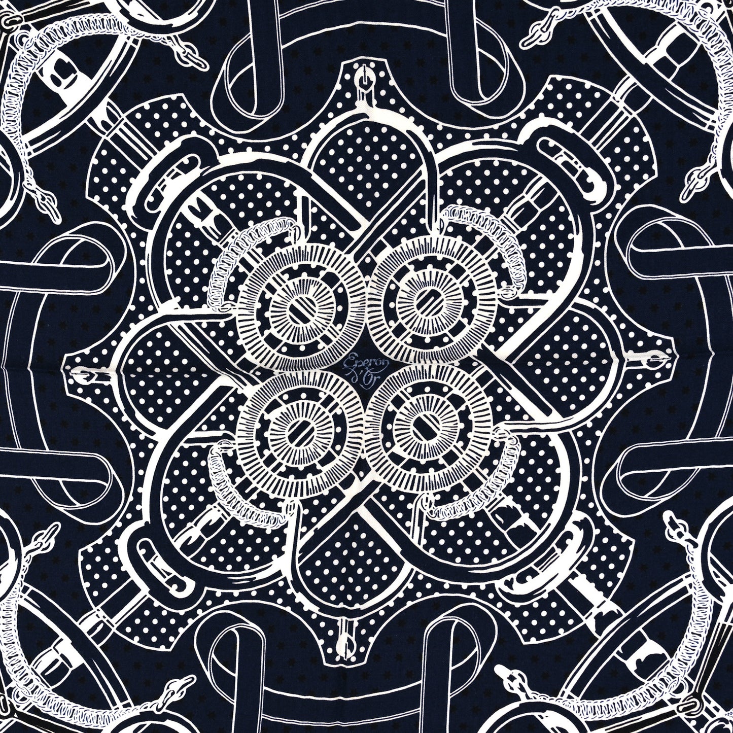 Cashmere Silk Eperon D'Or Bandana Scarf 140 Marine Black White