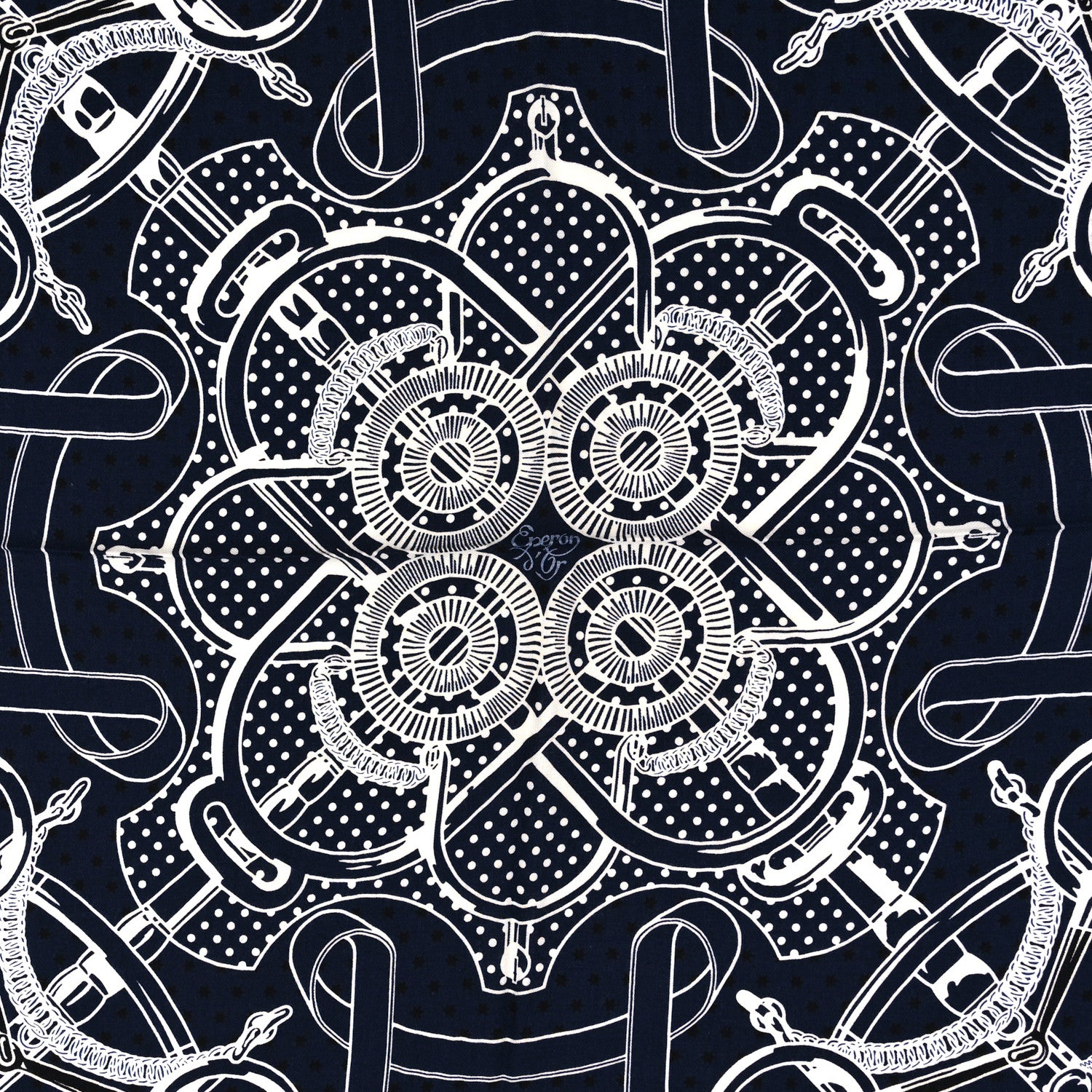 Hermes Cashmere Silk Eperon D'Or Bandana Scarf 140 Marine Black White 2 of 5