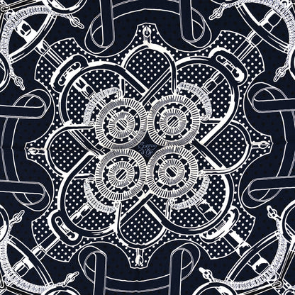 Hermes Cashmere Silk Eperon D'Or Bandana Scarf 140 Marine Black White 2 of 5
