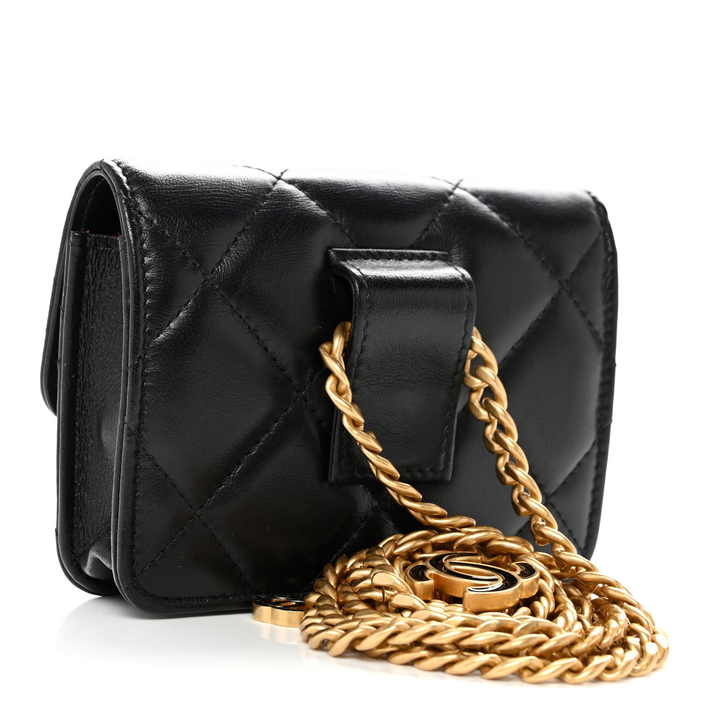 Lambskin Enamel Quilted Pending CC Flap Belt Bag Black