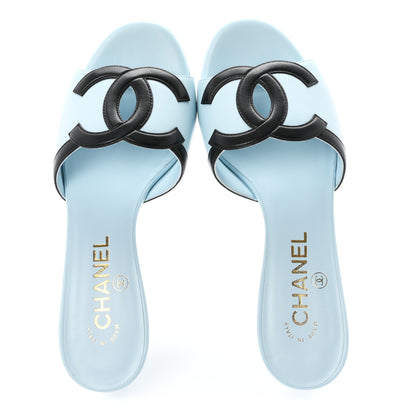 Chanel Lambskin CC Cutout Mules 36 Blue Black 2 of 10