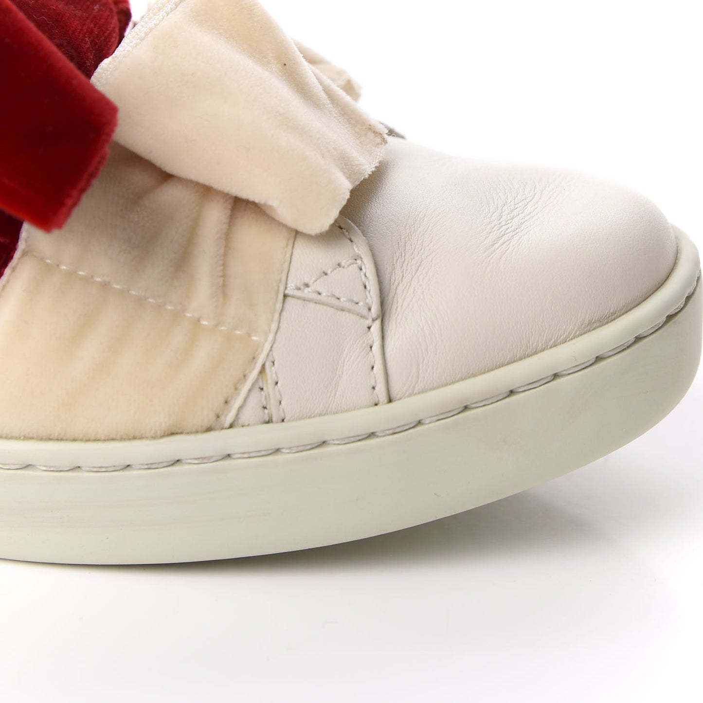 Calfskin Velvet Womens Bow Ace Sneakers 37.5 White