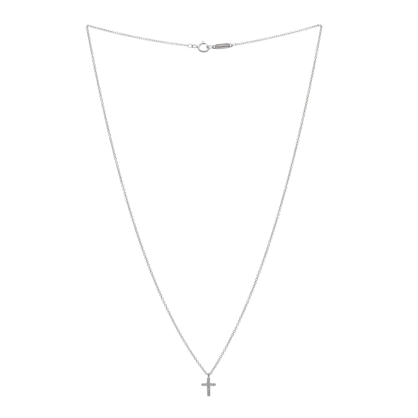 18K White Gold Diamond Mini Cross Pendant Necklace