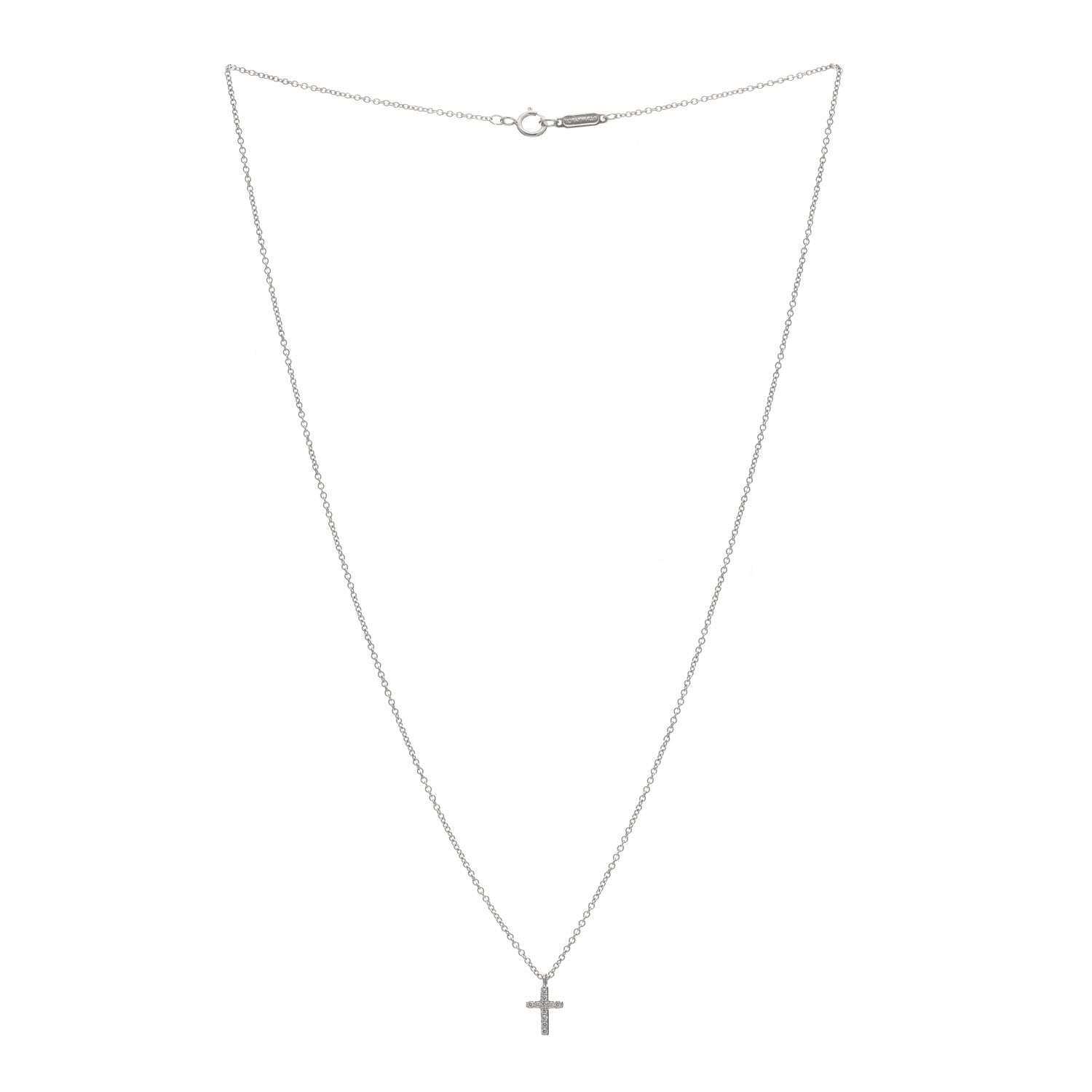 Tiffany 18K White Gold Diamond Mini Cross Pendant Necklace 3 of 5