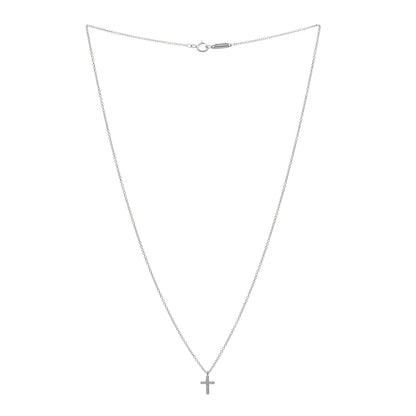 Tiffany 18K White Gold Diamond Mini Cross Pendant Necklace 3 of 5