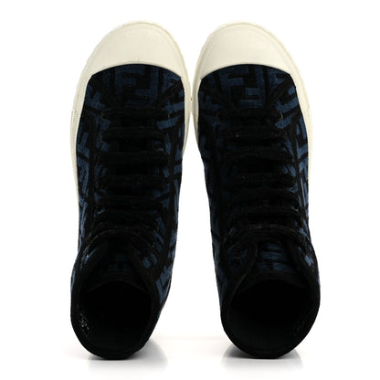 Fendi Fabric Domino Mens High Top Sneakers 8 Black Blue 2 of 9